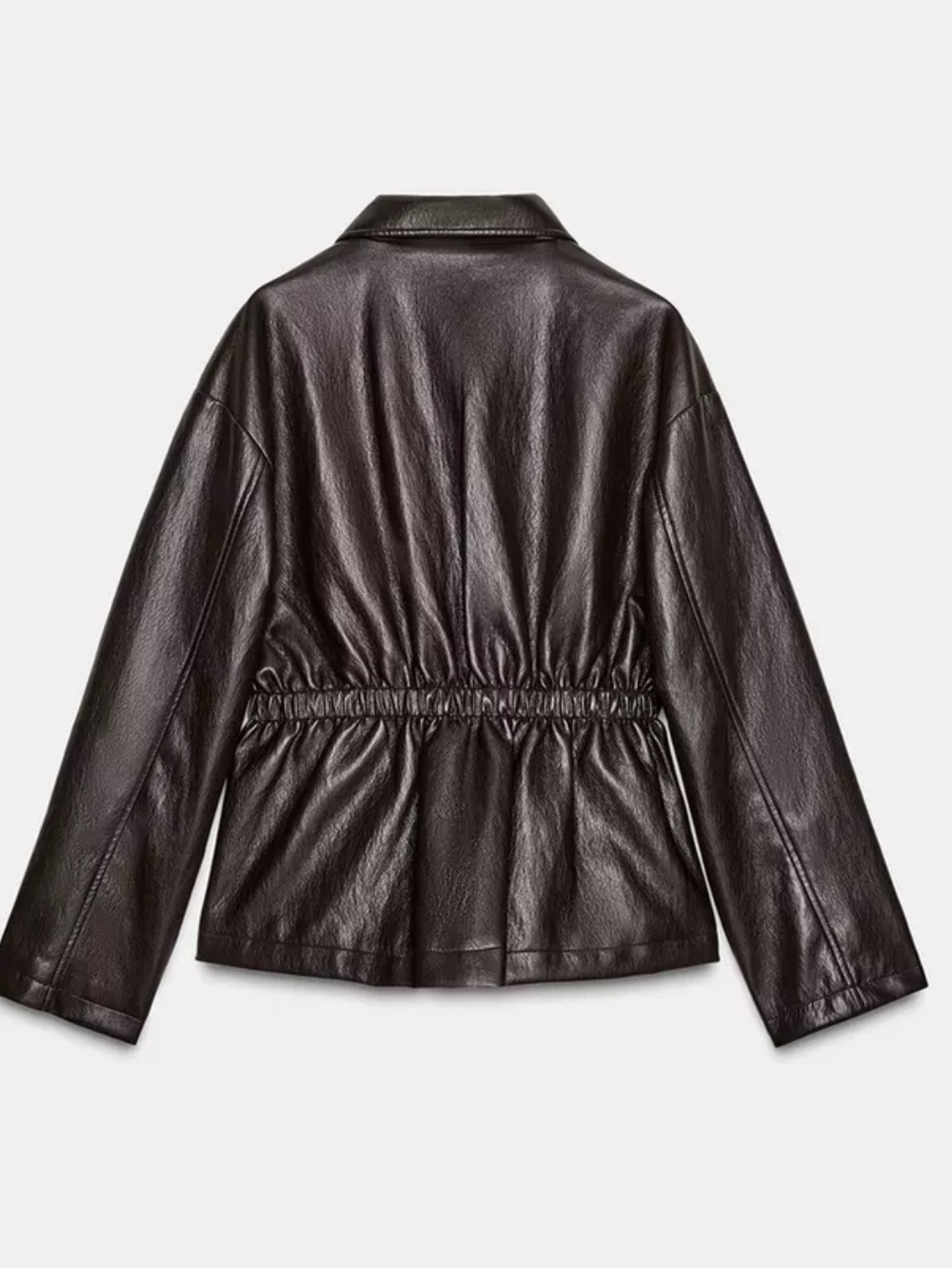 Zara Dark Brown Faux Leather Waist-Detail Jacket blazers - Picture 2 of 3